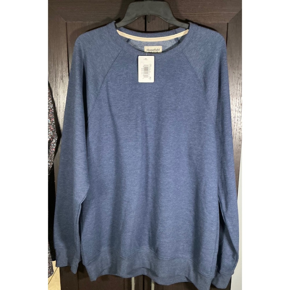 Homefield Mens Raglan Crewneck Sweatshirt Blue Heather Fleece Pullover XL NWT